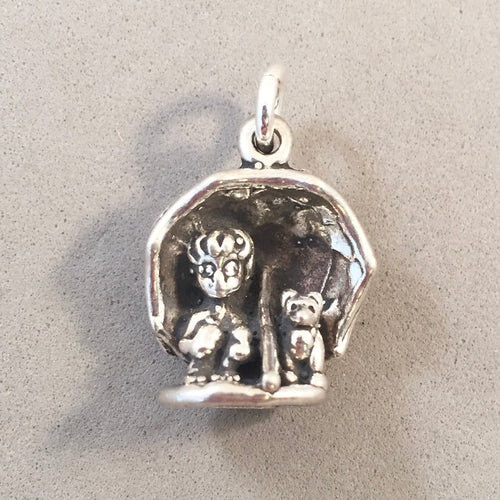 Sale! DOG & GIRL UNDER UMBRELLA .925 Sterling Silver 3-D Charm Pendant Cat SL12N