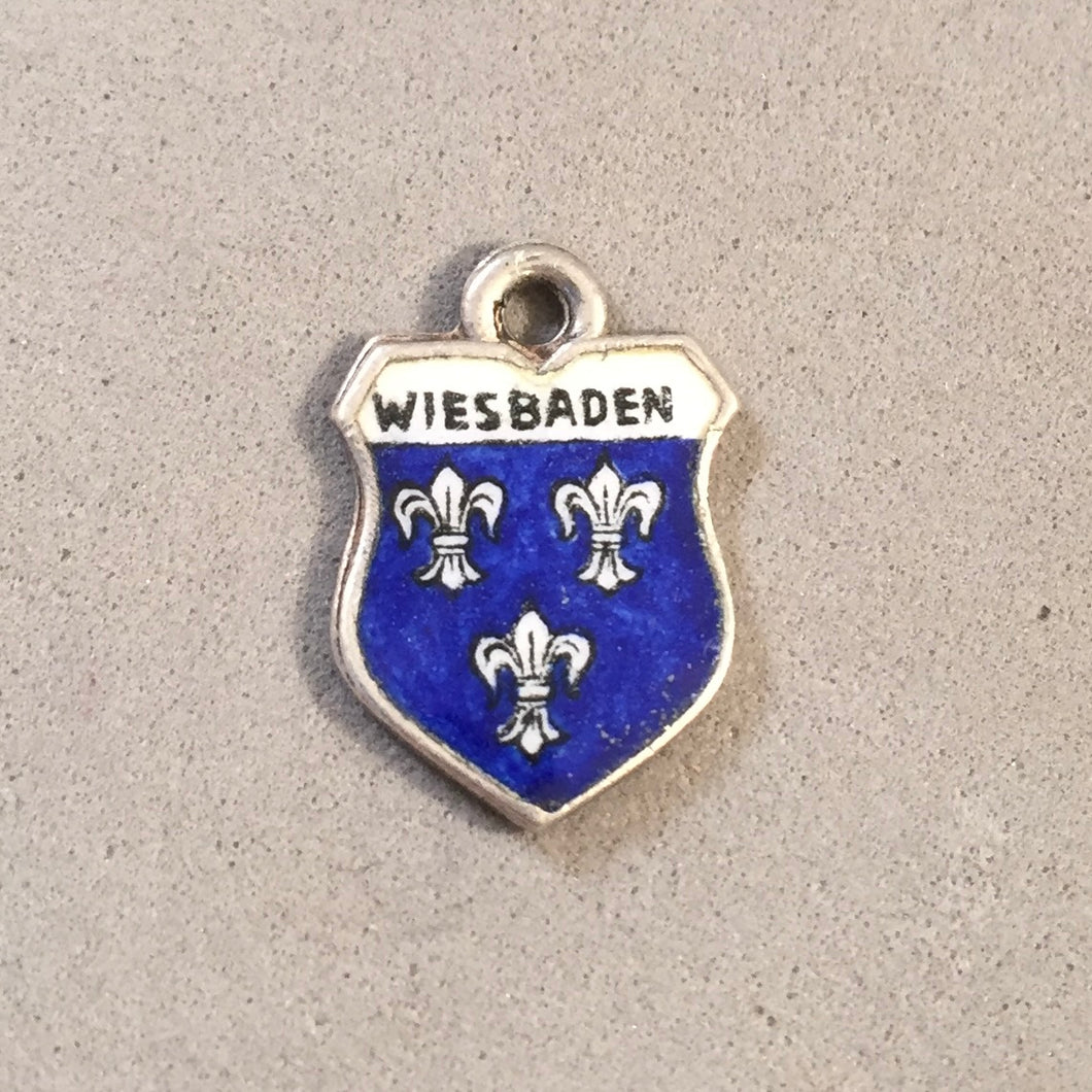 WEISBADEN  Vintage Travel Shield Enamel Charm Pendant Europe Germany VS-12