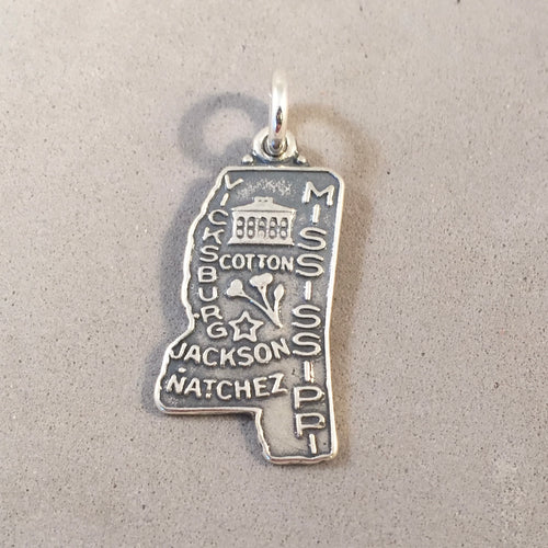 Sale! MISSISSIPPI MAP .925 Sterling Silver State Charm Travel Jackson Natchez Vicksburg ST-MS