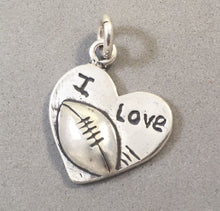 Load image into Gallery viewer, I LOVE FOOTBALL HEART .925 Sterling Silver 3-D Charm Pendant Sports GT06