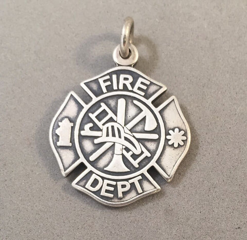 Sale! FIRE DEPARTMENT LOGO .925 Sterling Silver Charm Pendant Fireman Firefighter SL36H