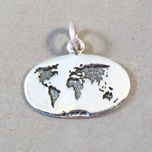 Load image into Gallery viewer, WORLD MAP Oval .925 Sterling Silver Charm Pendant Travel Trip Around the World Globe Flat Countries CT10