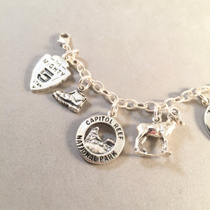 MIGHTY 5 UTAH .925 Sterling Silver Travel Souvenir Charm Bracelet Zion, Bryce, Capitol Reef, Canyonlands, Arches BRM5