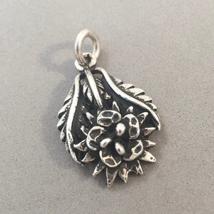 Sale! FLOWER with Leaves Heavy .925 Sterling Silver 3-D Charm Pendant Flower Garden Nature SL70K