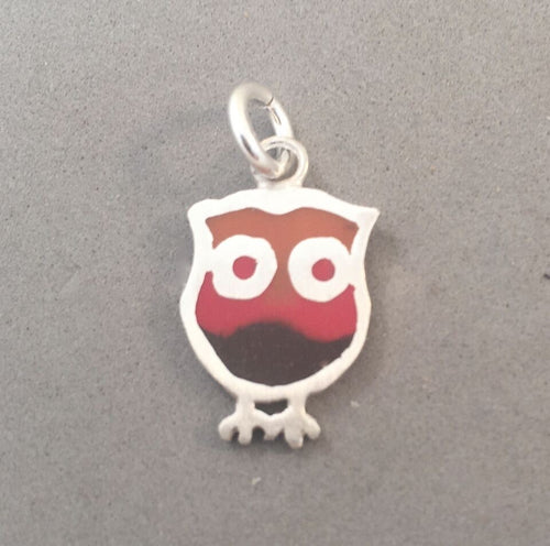 OWL Kevin-N-Anna Studios Epoxy .950 Sterling Silver Charm Pendant Handmade KA11