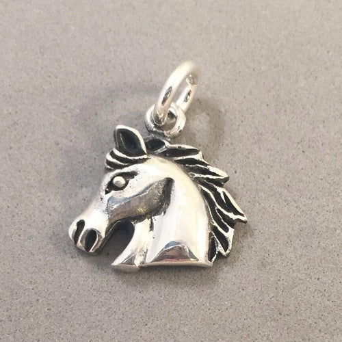 Sale! HORSE HEAD .925 Sterling Silver Charm Pendant Equestrian Cowboy SL47C