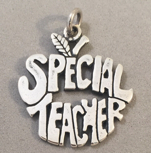 SPECIAL TEACHER .925 Sterling Silver 3-D Oversized CHARM Pendant School AH01