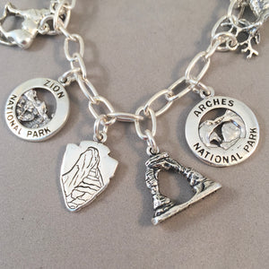 MIGHTY 5 UTAH .925 Sterling Silver Travel Souvenir Charm Bracelet Zion, Bryce, Capitol Reef, Canyonlands, Arches BRM5