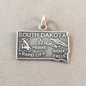 Sale! SOUTH DAKOTA MAP .925 Sterling Silver State Charm Travel Rapid City Pierre Huron Sioux Falls ST-SD