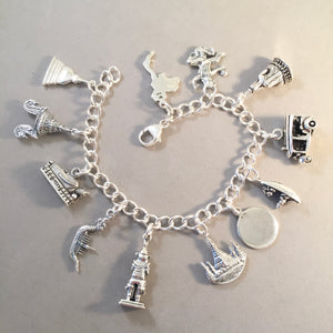 BANGKOK MEMORIES .925 Sterling Silver Travel Souvenir Charm Bracelet Thailand Tuk Tuk Buddah Wat Arun Thai Dancer  and More!