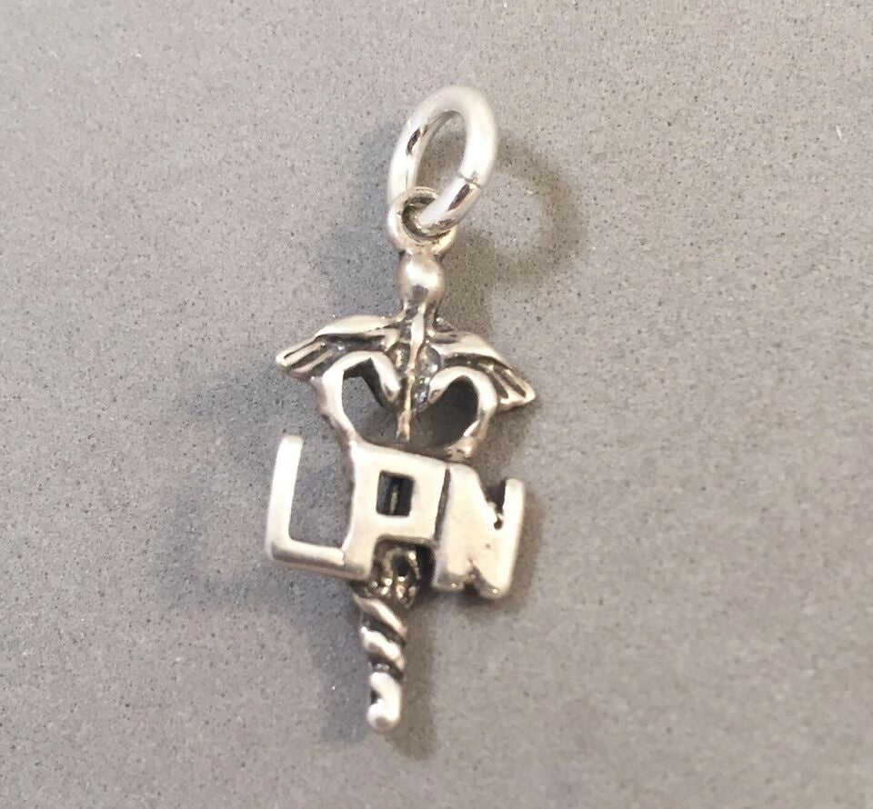 Sale! LPN .925 Sterling Silver Charm Pendant Nurse Medical Symbol Sign Caduceus SL36K