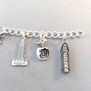 NEW YORK CITY MEMORIES .925 Sterling Silver Travel Souvenir Charm Bracelet Statue of Liberty Rockefeller Empire State and More!