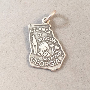 Sale! GEORGIA MAP .925 Sterling Silver State Charm Travel Atlanta macon Savannah ST-GA