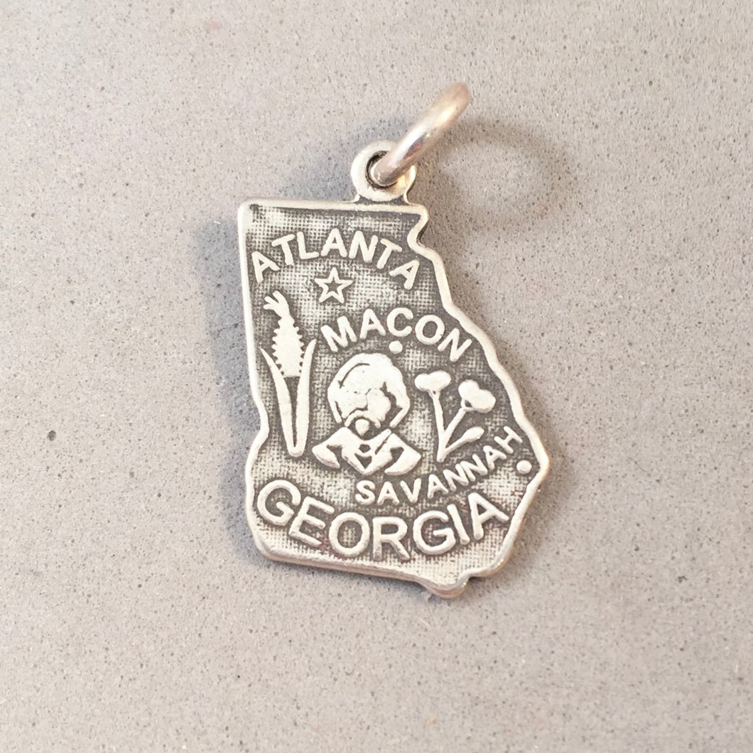 Sale! GEORGIA MAP .925 Sterling Silver State Charm Travel Atlanta macon Savannah ST-GA