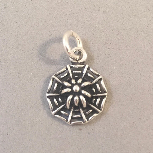 SPIDERWEB Small .925 Sterling Silver 3-D Charm Pendant Tiny Spider on a Web Insect Bug Halloween HH0