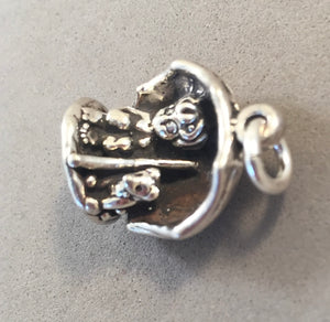 Sale! DOG & GIRL UNDER UMBRELLA .925 Sterling Silver 3-D Charm Pendant Cat SL12N