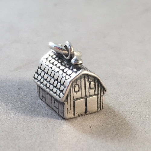 BARN .925 Sterling Silver 3-D Charm Pendant Ranch Farm CC14