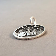 Load image into Gallery viewer, CAMPING SCENE .925 Sterling Silver Charm Pendant Campfire Tent Moon Forest SC11