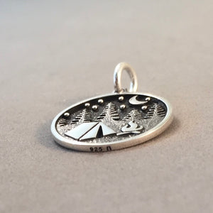 CAMPING SCENE .925 Sterling Silver Charm Pendant Campfire Tent Moon Forest SC11