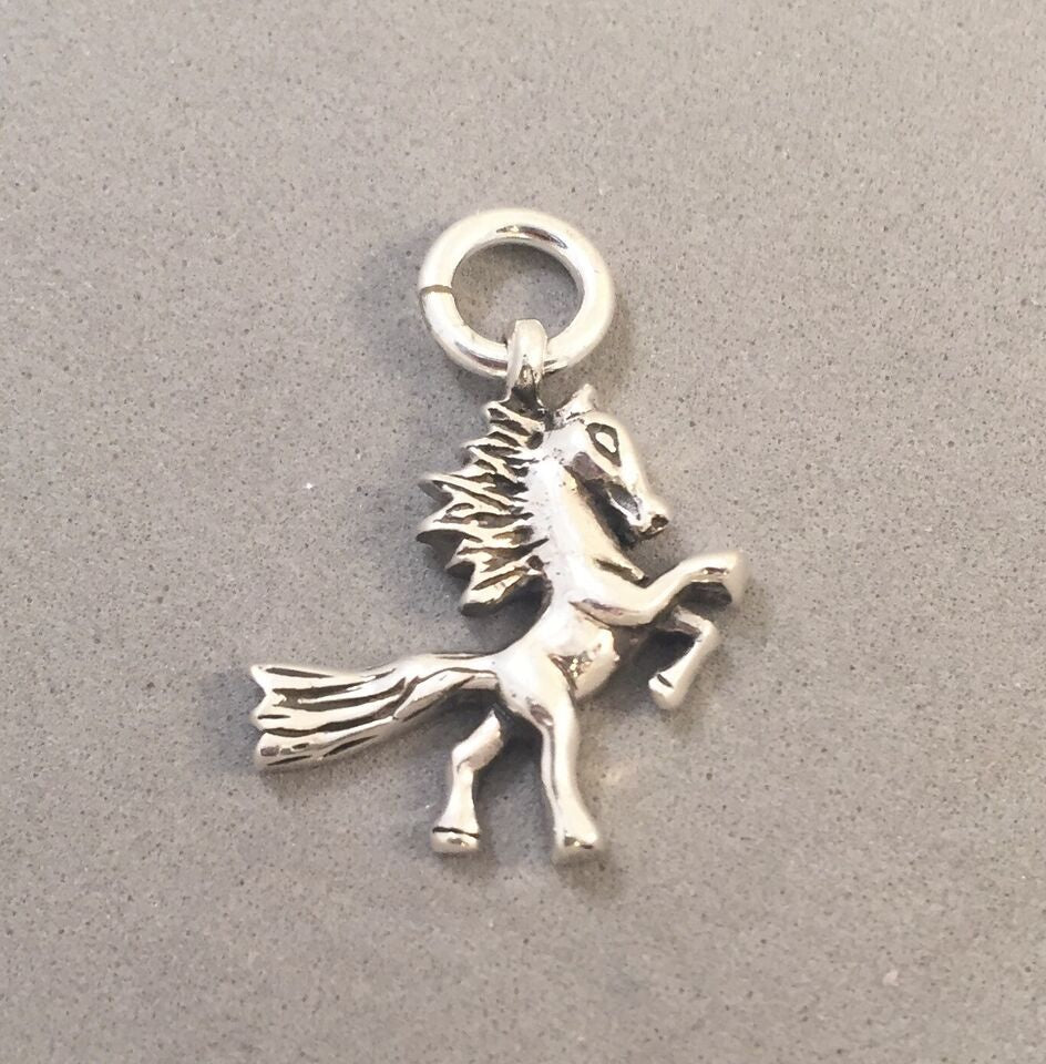 Sale! HORSE REARING.925 Sterling Silver 3-D Charm Pendant Mare Stallion Equestrian Cowboy SL47F