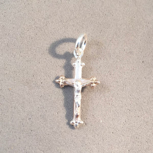 CRUCIFIX Light Budded Cross .925 Sterling Silver Charm Pendant Cross Easter Faith Religion FA40