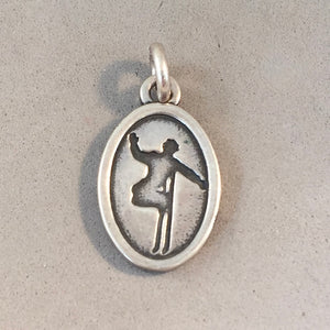 Sale! SKIER Oval .925 Sterling Silver Charm Pendant Winter Snow Sport SL79J