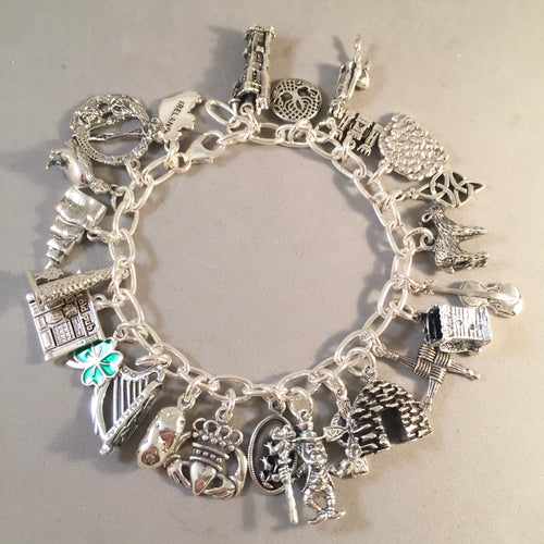 IRELAND MEMORIES .925 Sterling Silver Travel Souvenir Charm Bracelet Blarney Castle, Claddagh, Cliffs of Moher, Giants Causeway and More!