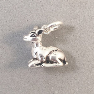 DEER SITTING .925 Sterling Silver 3-D Charm Pendant Baby Fawn Bambie AN08