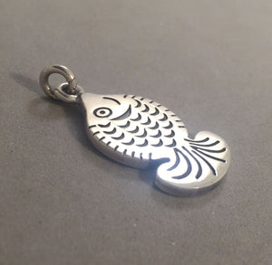 Sale! FISH Large Heavy Flat .925 Sterling Silver 3-D Charm Pendant Ocean Reef Exotic SL77E