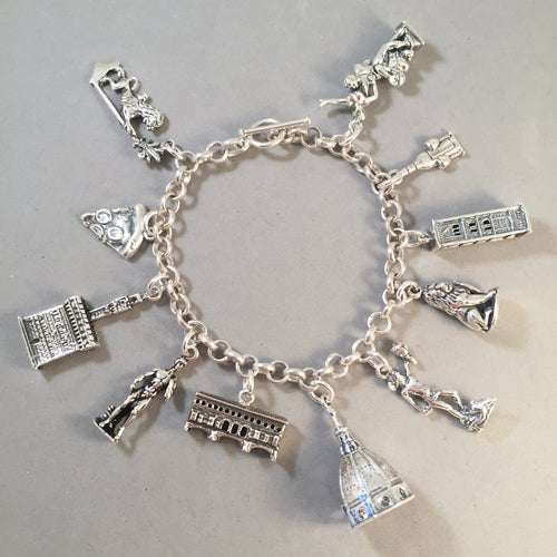 FLORENCE MEMORIES .925 Sterling Silver Travel Souvenir Charm Bracelet Italy David Ponte Vecchio Cathedral & More!