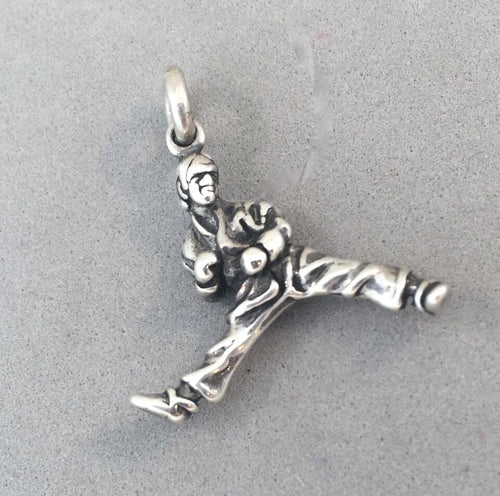 Sale! KARATE .925 Sterling Silver3-D Charm Pendant Kickboxing Mixed Martial Arts Taekwando Judo Body Combat SL31M