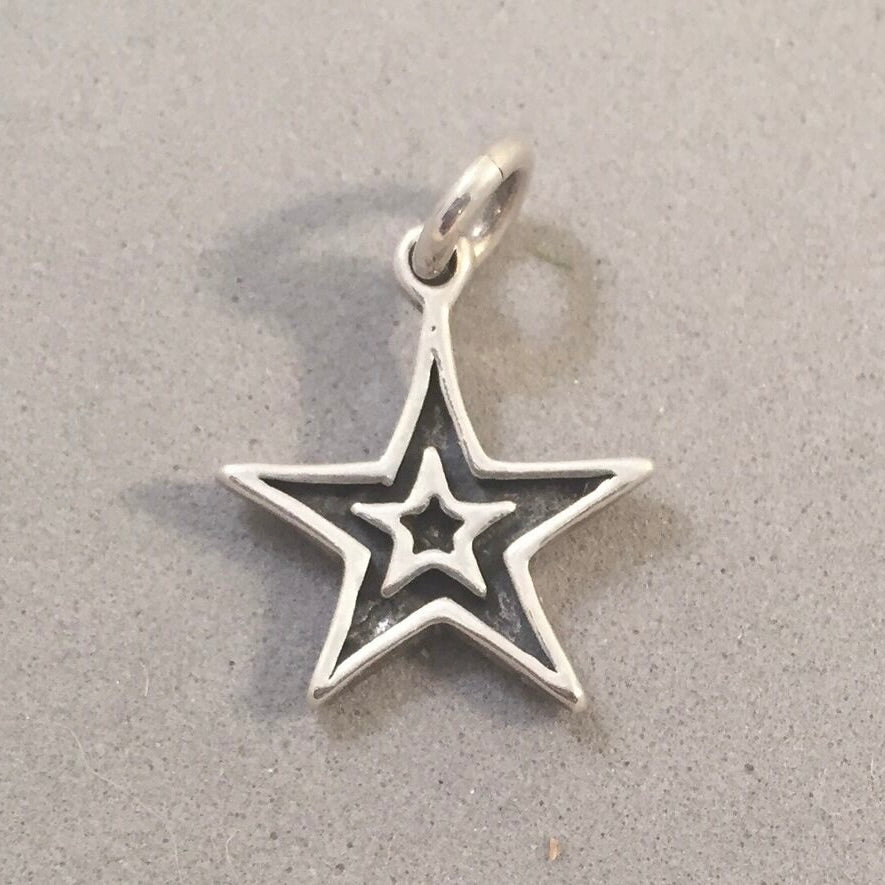 Sale! STAR on STAR .925 Sterling Silver Charm 5 Point Celestial Mystical Astrology SL87L