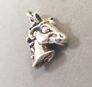 Sale! HORSE HEAD HEAVY .925 Sterling Silver 3-D Charm Pendant Equestrian Cowboy SL47D