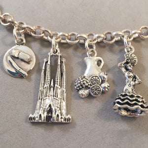 BARCELONA MEMORIES .925 Sterling Silver Travel Souvenir Charm Bracelet La Sagrada, Casa Batallo, Parc Guell Montserrat and More!