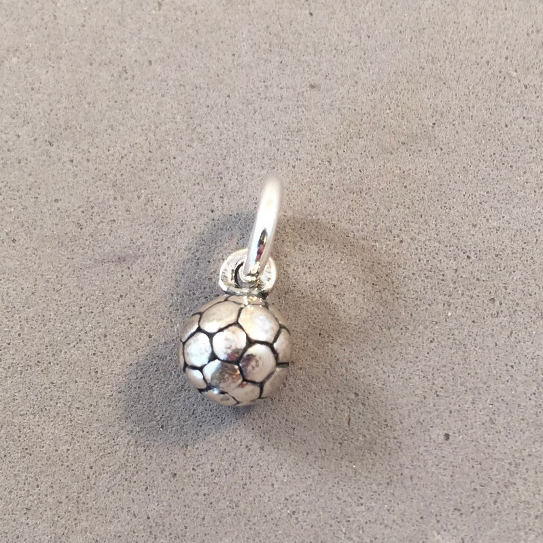 SOCCER BALL Tiny .925 Sterling Silver 3-D Charm Pendant Player Sports SH07