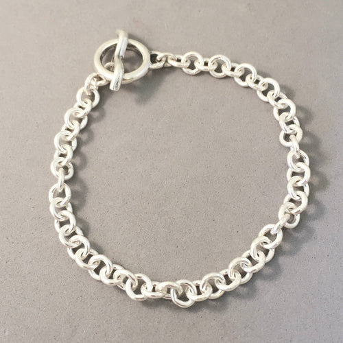 CHARM BRACELET Medium Tight Round Toggle Clasp .925 Sterling Silver Starter 5.5mm Loop Link 7
