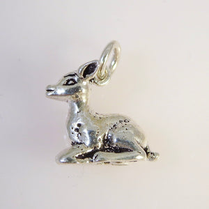 DEER SITTING .925 Sterling Silver 3-D Charm Pendant Baby Fawn Bambie AN08