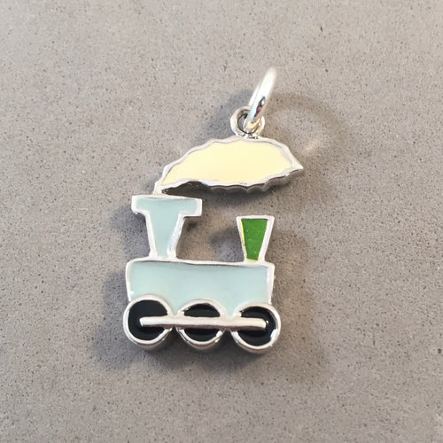 Sale! TRAIN ENGINE Enamel .925 Sterling Silver Charm Pendant Railroad Locomotive Smoke  SL02P