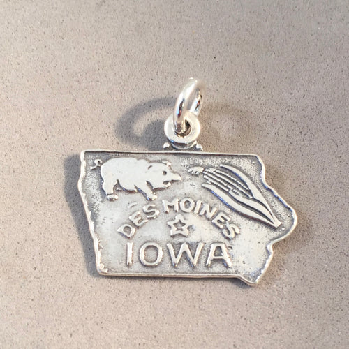 Sale! IOWA MAP .925 Sterling Silver State Charm Travel Des Moines ST-IA