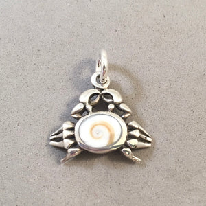 Sale! CRAB With Shiva Eye Shell .925 Sterling Silver 3-D Charm Pendant Dungeness Rock Blue Shellfish Cancer SL48O