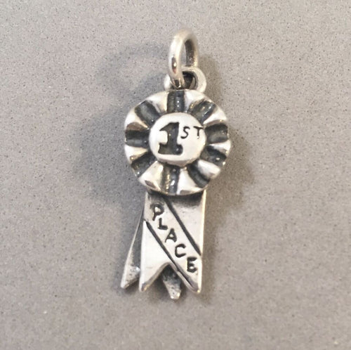 Sale! 1st PLACE RIBBON .925 Sterling Silver Charm Pendant Winner Championship Tournament SL38G