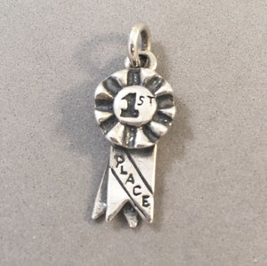 Sale! 1st PLACE RIBBON .925 Sterling Silver Charm Pendant Winner Championship Tournament SL38G