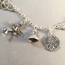 Load image into Gallery viewer, BERLIN MEMORIES .925 Sterling Silver Travel Souvenir Charm Bracelet Brandenburg Gate Freedom Bell Kaiser Wilhelm and More!