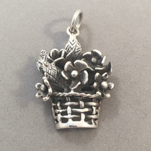 Load image into Gallery viewer, Sale! FLOWER BASKET .925 Sterling Silver 3-D Charm Pendant Flower Garden Nature SL70M