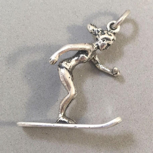 Sale! WATERSKIER .925 Sterling Silver 3-D Charm Pendant SL79L