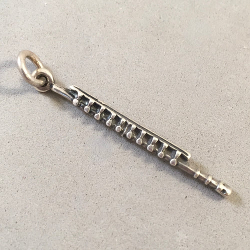 Sale! FLUTE .925 Sterling Silver 3-D Charm Pendant Music Band Orchestra Wind Instrument SL760