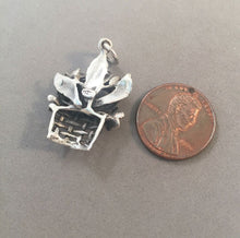 Load image into Gallery viewer, Sale! FLOWER BASKET .925 Sterling Silver 3-D Charm Pendant Flower Garden Nature SL70M