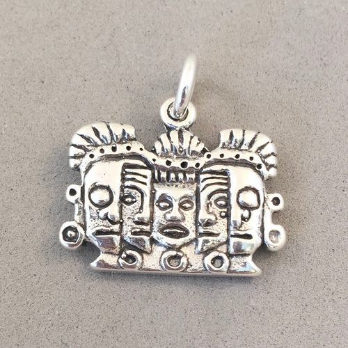 MAYAN REBIRTH MASK .925 Sterling Silver 3-D Charm Pendant Chitcen Itza Yucatan Mexico Belize M06