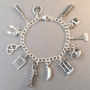 NEW YORK CITY MEMORIES .925 Sterling Silver Travel Souvenir Charm Bracelet Statue of Liberty Rockefeller Empire State and More!