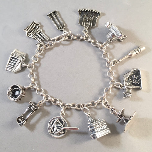 ROME MEMORIES .925 Sterling Silver Travel Souvenir Charm Bracelet Italy Colosseum Trevi St Peters & More!